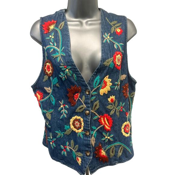 Carroll Reed Vintage Embroidered Denim Vest Women's Size 8-Excellent - Picture 1 of 11